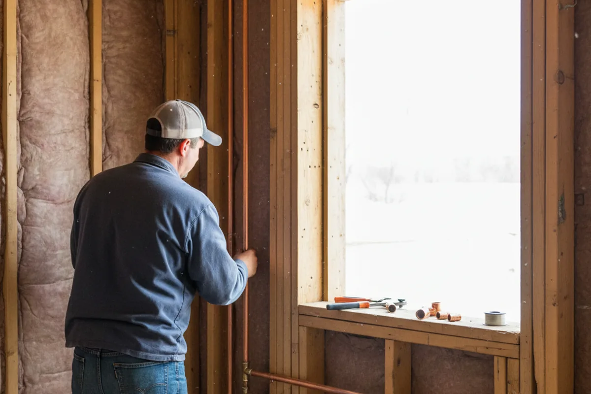 Licensed plumber running new copper supply lines in a Amesville home