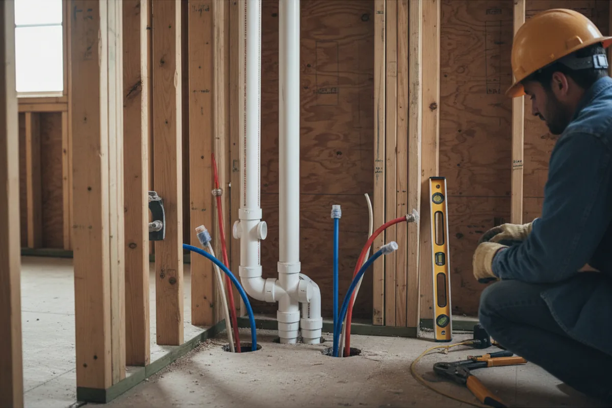 Drain and supply rough-in during Leak Detection in Amesville