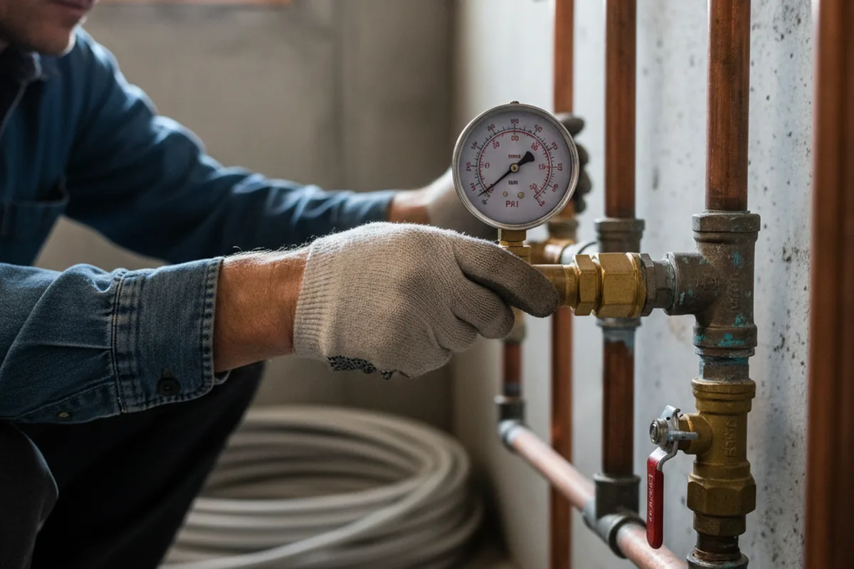 Pressure testing a repaired line during Water Line Repair in Amesville